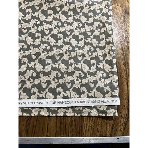 Vintage Baroque Style Fabric - 42" X 3 Yards - Mossy Green w/ Beige Filigree - Picture 2 of 7